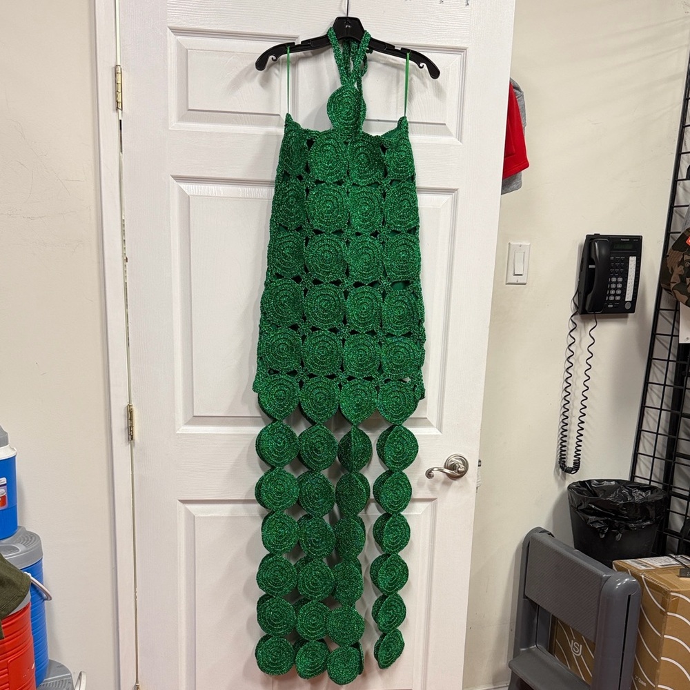 Simon Miller Green Mini Dress with Circular Fringe - Picture 2 of 5